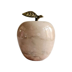 Pink Marble Apple Paperweight Figurine w/ Brass Leaf Stem – 1.88 lbs – Excellent